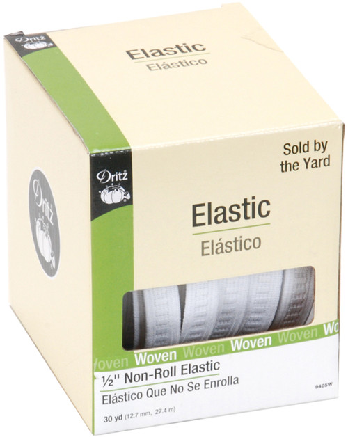 Dritz Woven Non-Roll Elastic 1/2"X30yd-White - 9405-W - 072879094053