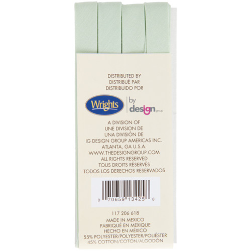 Wrights Double Fold Bias Tape .5"X3yd-Seafoam - 117-206-618 Wrights Double Fold Bias Tape .5"X3yd-Seafoam - 117-206-618