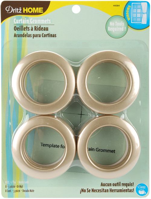Dritz Home Curtain Grommets 1.5625" Inner Diameter Plastic-Matte Gold 8/Pkg - 443-64 - 072879443646