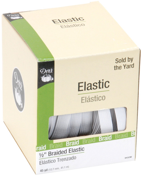 Dritz Braided Elastic 1/2"X45yd-White - 9432-W - 072879094329