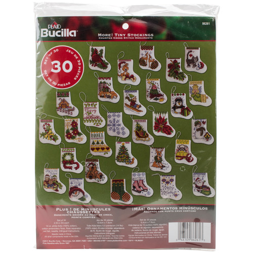 Bucilla Counted Cross Stitch Kit 2.5"X3" 30/Pkg-More Tiny Stocking Ornaments (14 Count) - 86261 - 046109862613
