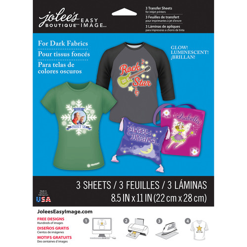 Jolee's Easy Image Transfer Sheets 8.5"X11" 3/Pkg-Glow-In-The-Dark For Dark Fabrics - 56-47041