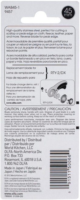 OLFA Decorative Edge Rotary Blade 45mm-Wave - WAB45-1 OLFA Decorative Edge Rotary Blade 45mm-Wave - WAB45-1