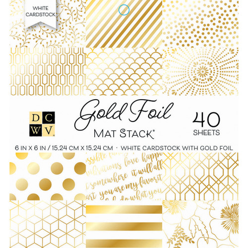 DCWV Single-Sided Cardstock Stack 6"X6" 40/Pkg-Gold Foil - White W/Gold Foil - 00600141 - 611356111861