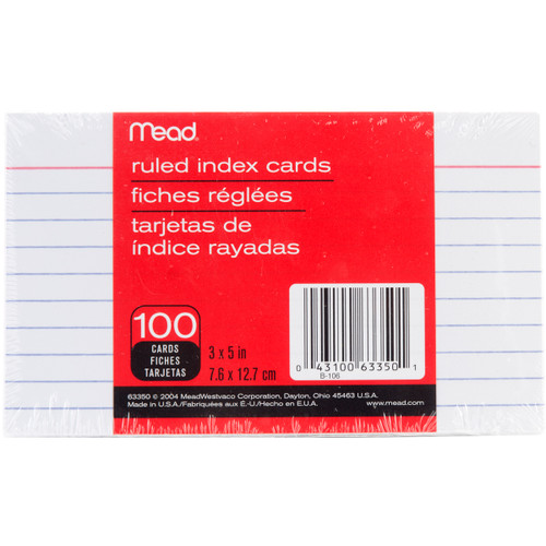 12 Pack - Mead Index Cards 3"X5" 100/Pkg-Ruled White - 63350 - 043100633501