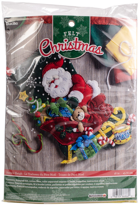 Bucilla Felt Stocking Applique Kit 18" Long-Santa's Sleigh - 86866 - 046109868660