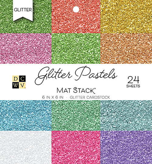 DCWV Single-Sided Cardstock Stack 6"X6" 24/Pkg-Glitter Pastels Solid, 12 Colors/2 Each - PS006119 - 611356303273