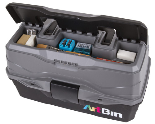 ArtBin Lift Tray Box W/2 Trays & Quick Access Lid Storage-8"X14"X7.5", Black & Gray - 6892AG ArtBin Lift Tray Box W/2 Trays & Quick Access Lid Storage-8"X14"X7.5", Black & Gray - 6892AG