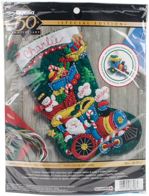Bucilla Felt Stocking Applique Kit 18" Long-Choo Choo Santa - 86708 - 046109867083