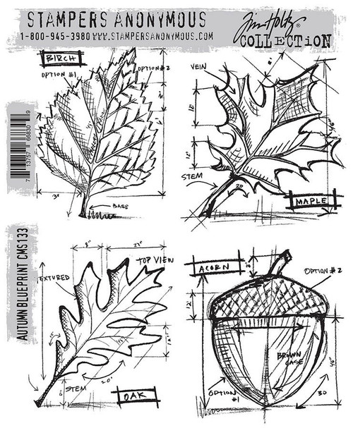 Tim Holtz Cling Stamps 7"X8.5"-Autumn Blueprint - CMSXX-133 - 713757668309