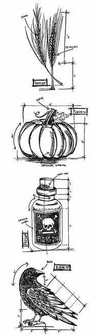 Tim Holtz Mini Blueprints Strip Cling Stamps 3"X10"-Halloween #2 - MB-13 - 019962208652