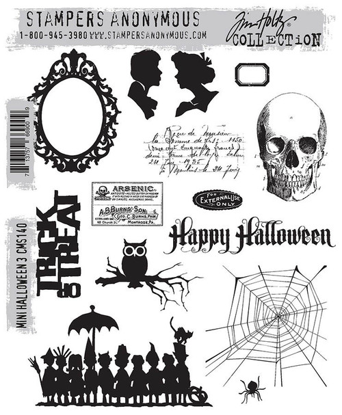 Tim Holtz Cling Stamps 7"X8.5"-Mini Halloween #3 - CMS-LG-140 - 713757669009
