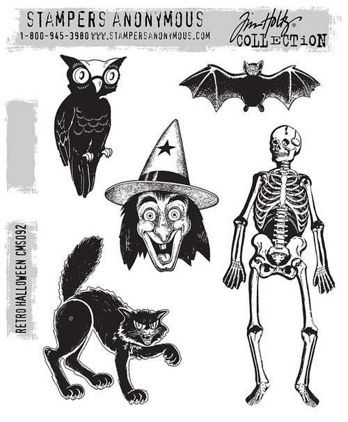Tim Holtz Cling Stamps 7"X8.5"-Retro Halloween - CMS-092 - 736211509932