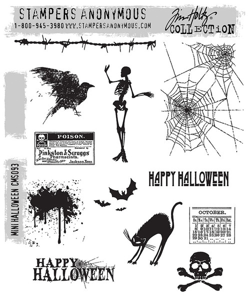 Tim Holtz Cling Stamps 7"X8.5"-Mini Halloween - CMS-LG-093 - 736211510037