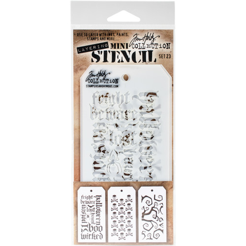 Tim Holtz Mini Layered Stencil Set 3/Pkg-Set #23 - MTS-023 - 653341052315