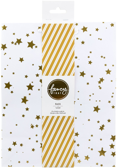 10 Pack - American Crafts Gift Bag with Ribbon Handle-Gold Stars - 5A002P7M-1GQF6 - 718813158534