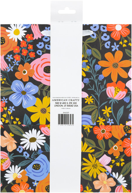 10 Pack - American Crafts Gift Bag with Ribbon Handle-Black with Floral - A5002NZD-G1Q8M