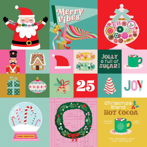 25 Pack - Hard Candy Christmas Double-Sided Cardstock 12"X12"-2X2/4X4 Elements - 5A0034YC-1H6BL