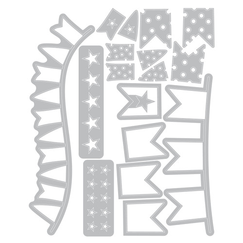 Sizzix Thinlits Die & A5 Stamp Set By 49 & Market-Banner Bash - 5A0034BJ-1H61G