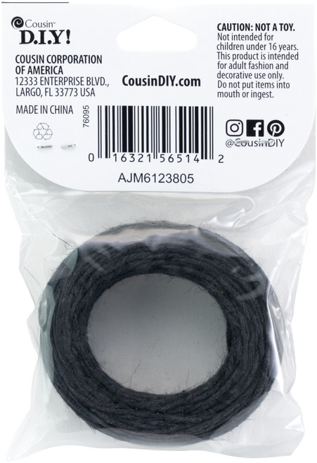 2 Pack - Cousin DIY Cotton Waxed Cord 75ft.-Black - 5A002GLV-1GJ52