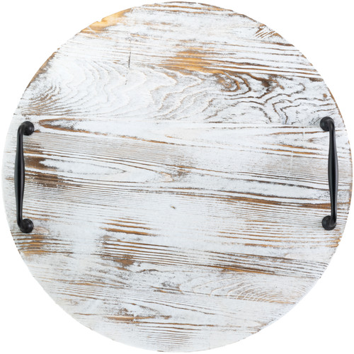 2 Pack - Cousin DIY Round Wood Tray With Metal Handles 18"-White Wash - 5A002GM0-1GJ4P - 191648131185