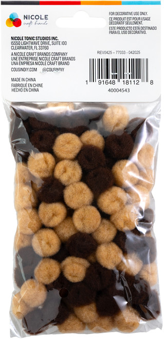6 Pack - CousinDIY Pom-Pom 0.5" 100/Pkg-Brown Mix - 5A002XSS-1GYKX