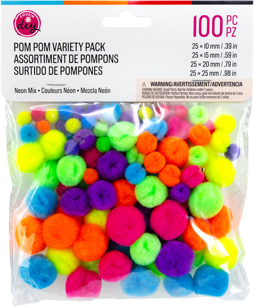 CousinDIY Pom-Poms 100/Pkg-Neon Variety Pack - 5A002XRD-1GYNB - 191648185485
