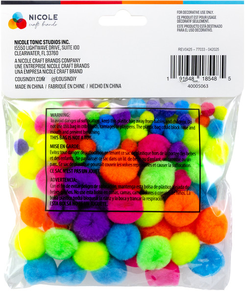 3 Pack - CousinDIY Pom-Poms 100/Pkg-Neon Variety Pack - 5A002XRD-1GYNB
