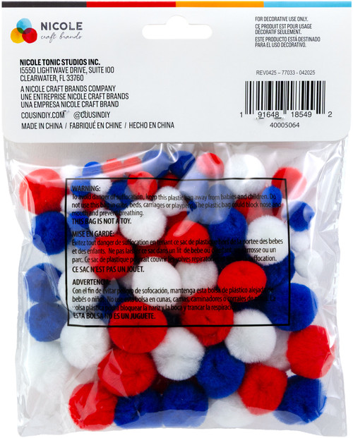 CousinDIY Pom-Poms 100/Pkg-Red, White & Blue Variety Pack - 5A002XQV-1GYP1 CousinDIY Pom-Poms 100/Pkg-Red, White & Blue Variety Pack - 5A002XQV-1GYP1