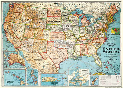 Cavallini Gift Wrap-USA Map - 5A0035PR-1H71F - 9781574894165