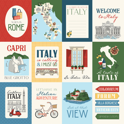 25 Pack - Italy Double-Sided Cardstock 12"X12"-3X4 Journaling Cards - 5A0033WG-1H5LH