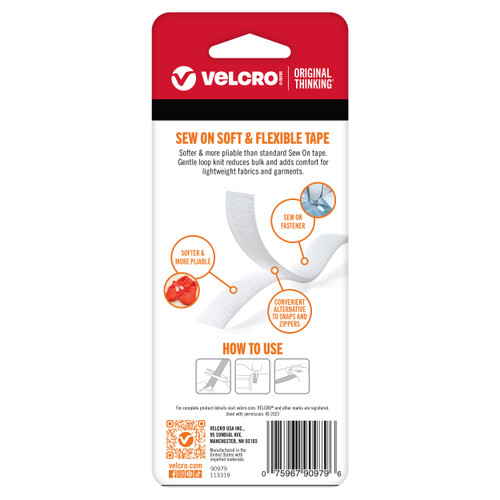 VELCRO(R) Brand Sew-On Soft & Flexible 30"X.625" Roll -White - 5A003CMB-1H8XZ