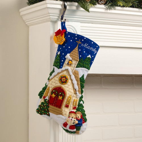Bucilla Felt Stocking Applique Kit 18" Long-Yuletide Chapel - 5A003CMG-1H8Y2