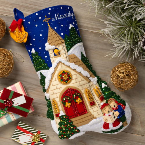 Bucilla Felt Stocking Applique Kit 18" Long-Yuletide Chapel - 5A003CMG-1H8Y2