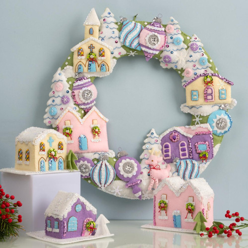 Bucilla Felt Ornaments Applique Kit Set Of 3-Putz Village 3D - 5A003CMF-1H8Y4