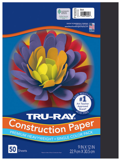 3 Pack - Tru-Ray Construction Paper 76lbs Black-9"X12", 50 Sheets - 5A0035HS-1H6ST - 084001030297