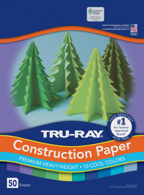 Tru-Ray Heavyweight Construction Paper Cool Assorted Colors-9"X12", 50 Sheets - 5A0035HJ-1H6T0 - 084001029420