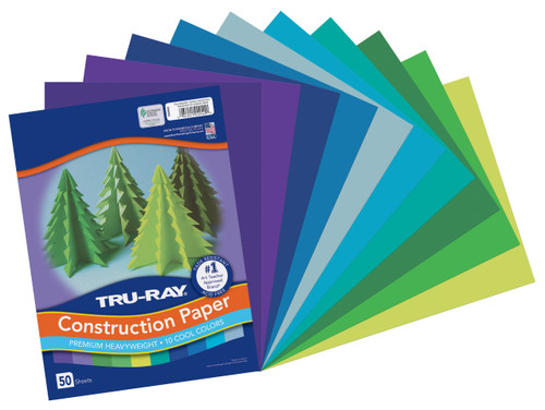 Tru-Ray Heavyweight Construction Paper Cool Assorted Colors-9"X12", 50 Sheets - 5A0035HJ-1H6T0