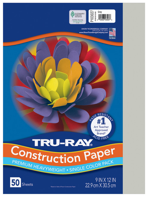 Tru-Ray Construction Paper 76lbs. Gray-9"X12", 50 Sheets - 5A0035HF-1H6SM - 084001030273