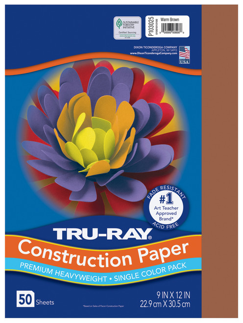 Tru-Ray Construction Paper 76lbs. Warm Brown-9"X12", 50 Sheets - 5A0035HZ-1H6T1 - 084001030259