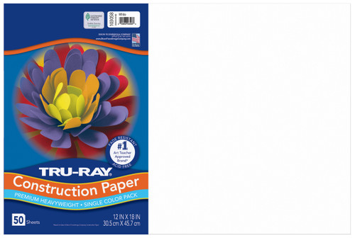Tru-Ray Construction Paper 50% Recycled White-12"X18", 50 Sheets - 5A0035HQ-1H6SW - 084001030587