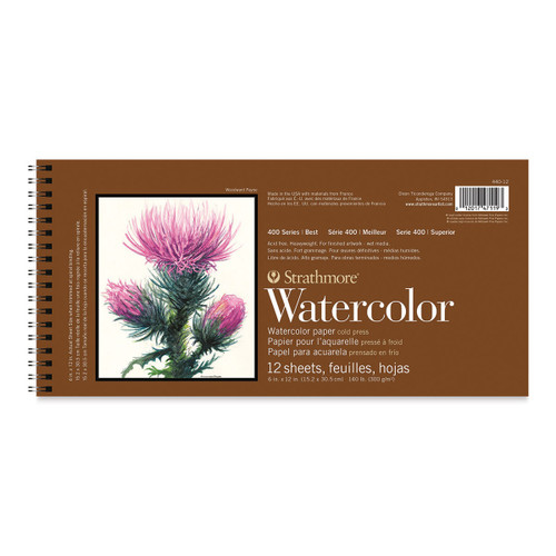 Strathmore 400 Series Watercolor Paper Pad Cold Press 6"X12"-Wire Bound Side, 12 Sheets - 440120 - 012017471193