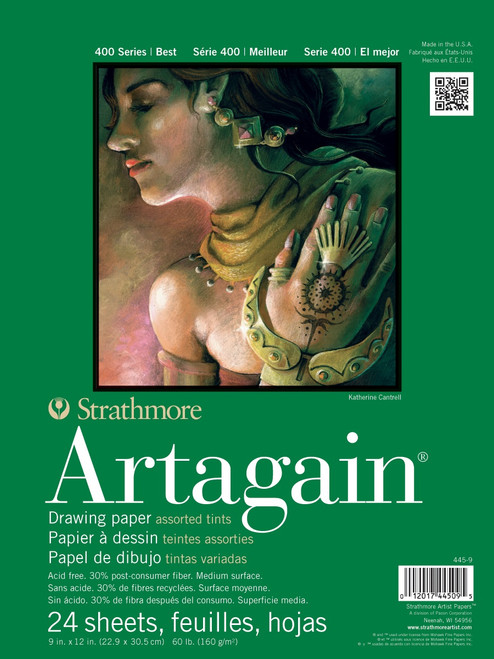 Strathmore 400 Series Artagain Drawing Pad 9"X12"-Glue Bound Assorted Tints, 24 Sheets - 445120 - 012017445125