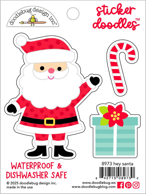 3 Pack - Doodlebug Water Bottle Sticker Doodles-Hey Santa - 5A003D9S-1H9JR - 842715089730