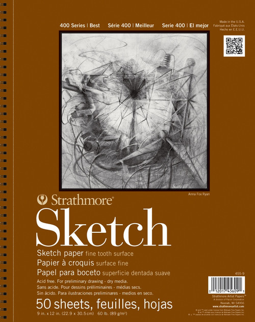 Strathmore 400 Series Sketch Pad 9"X12"-Sprial Bound Side, 50 Sheets - 455900 - 012017456091