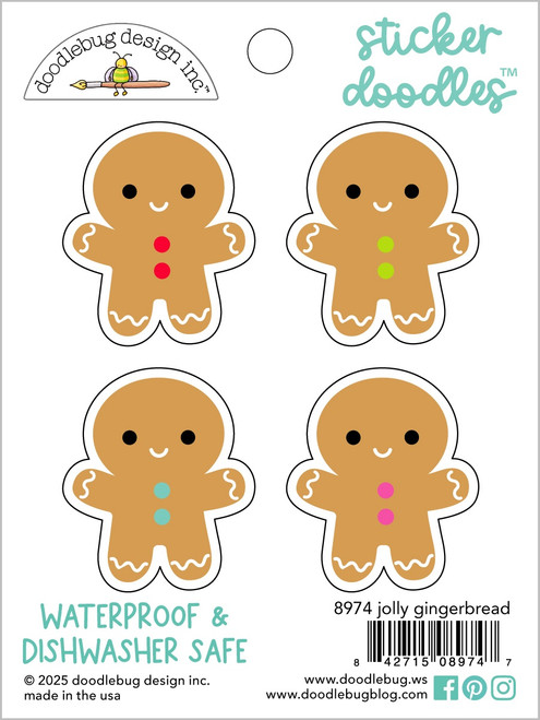 Doodlebug Water Bottle Sticker Doodles-Jolly Gingerbread - 5A003D97-1H9HS - 842715089747
