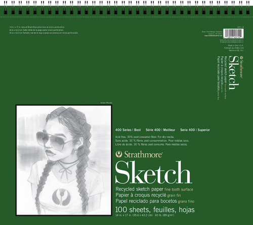 Strathmore 400 Series Recycled Sketch Pad 14"X17"-Wire Bound Side, 100 Sheets - 457140 - 012017457142