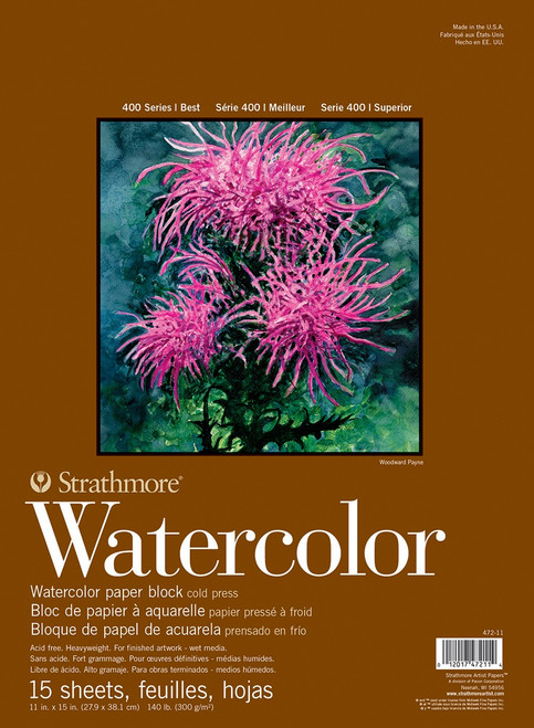 Strathmore 400 Series Water Color Block Cold Press 11"X15"-Glue Bound, 15 Sheets - 472110 - 012017472114