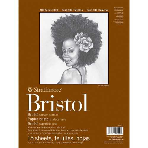 Strathmore 400 Series Bristol Pad 2 Play Smooth 9"X12"-Tape Bound, 15 Sheets - 475120 - 012017461095