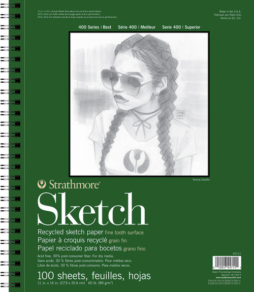 Strathmore 400 Series Recycled Sketch Pad 11"X14"-Wire Bound Side, 100 Sheets - 457110 - 012017457111
